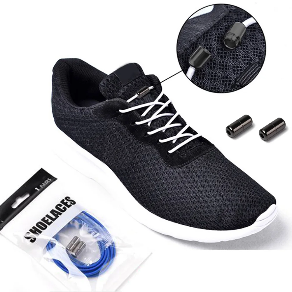 

hot sale Unisex Lazy Elastic No tie locking Round Shoe Laces Children Adult Quick Candy Color Round Metal Head Shoelaces