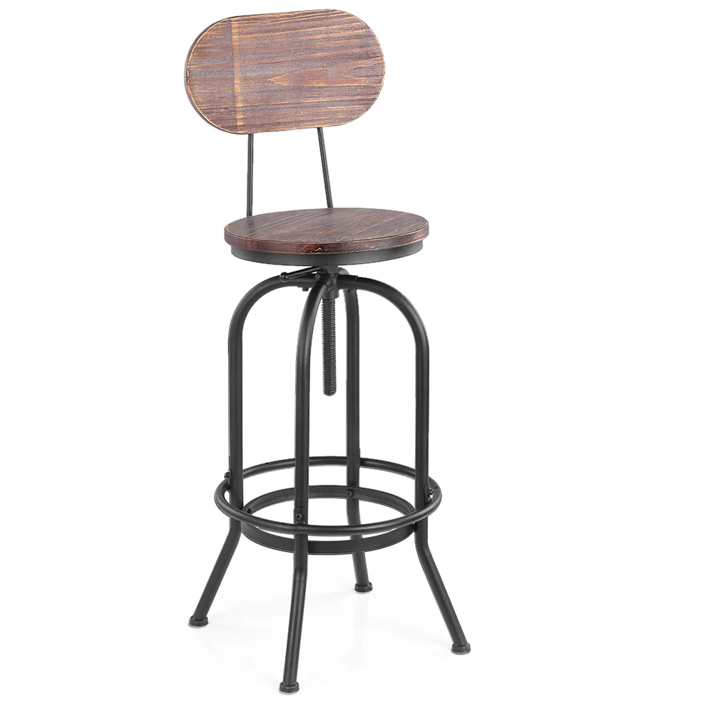 iKayaa Industrial Style Bar Chairs Stool Height Adjustable Swivel Kitchen Dining Chair Pinewood Top + Metal With Backrest iKayaa Industrial Style Bar Chairs Stool Height Adjustable Swivel Kitchen Dining Chair Pinewood Top + Metal With Backrest