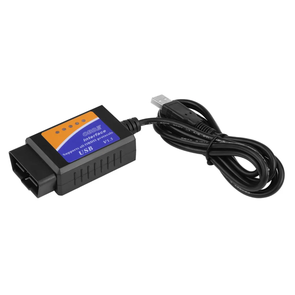 Автомобильный USB разъем V1.5 OBD2 Диагностический кабель интерфейс сканер инструмент для Honda Benz BMW Citroen Daihatsu Ford с CD драйверами