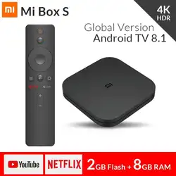 Оригинальный Xiaomi Mi ТВ коробка S Smart К 4 к Ultra HD 2 г 8 Android 8,1 Wi Fi Google Cast Netflix Media Player IP Декодер каналов кабельного телевидения 3 ЕС PLUG