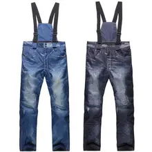 Зимние джинсовые подтяжки лыжные брюки сноуборд лыжные брюки ветрозащитные непромокаемые зимние брюки теплые утолщенные брюки для мужчин брюки