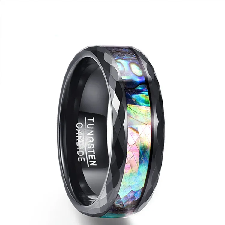 

New w steel inlaid shell men's ring 8mm black inlaid color shell gold ring Men Geometric Alloy Creative Finger Rings Jewellery