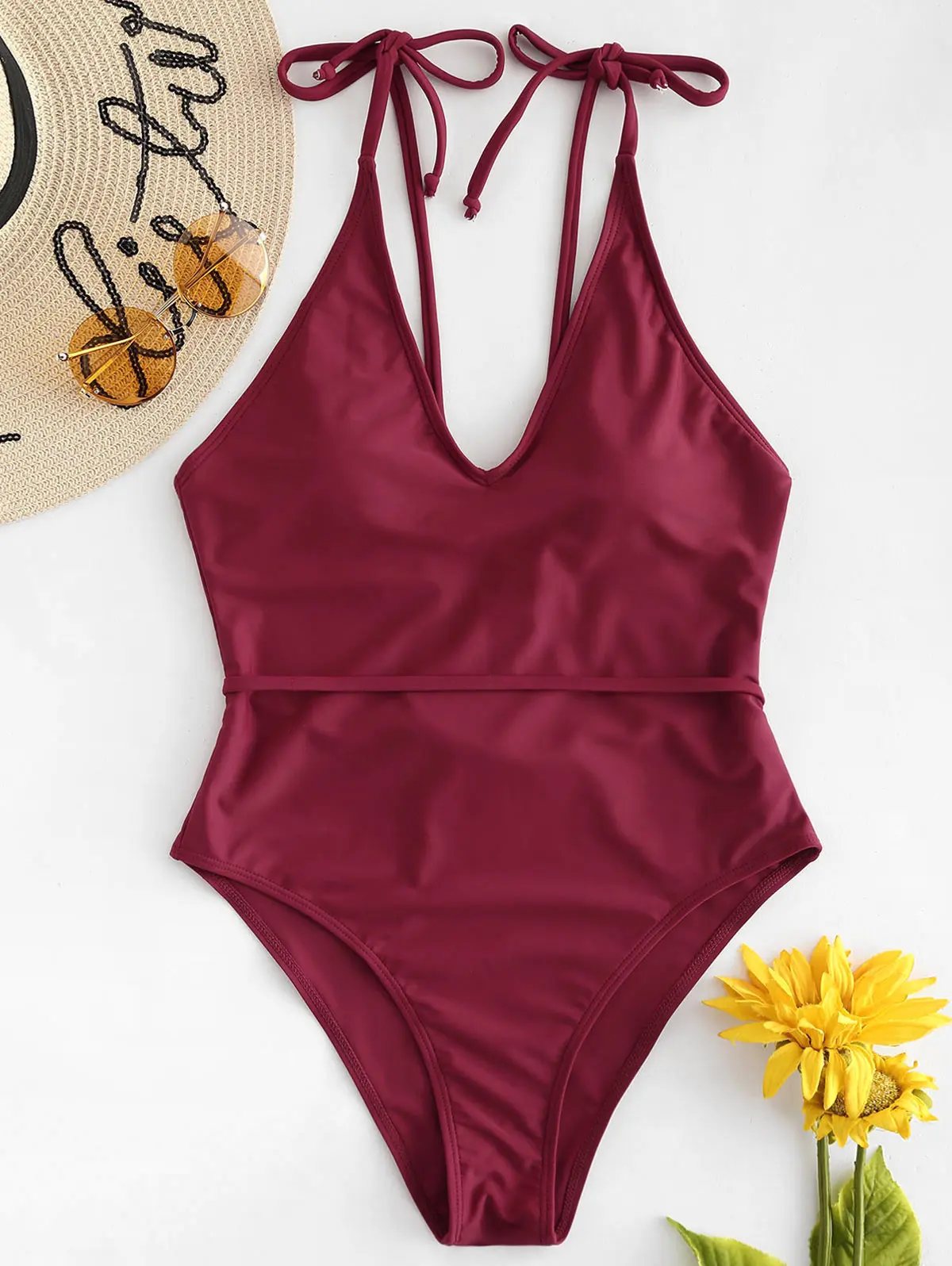 

ZAFUL Tie Shoulder One Piece Swimsuit Swimwear 2019