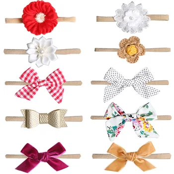 

BalleenShiny Kawaii Bowknot Flower Headband Newborn Baby Elastic Cute Nylon Princess Hair Band Accessories Kids Photo Prop Gift