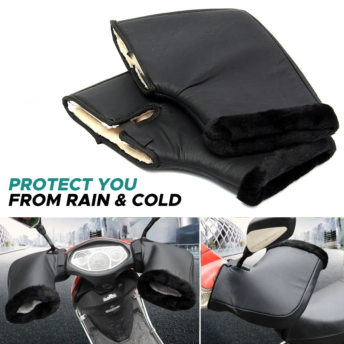 

2x Windproof Motorbike Scooter Handlebar Gloves Waterproof Quad Bike Handle Bar Gloves Hand Fur Muffs Glove Mitts Winter Warmer
