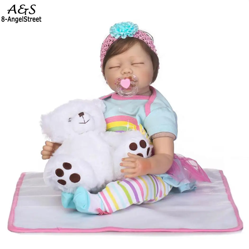 

Kids Soft Silicone Realistic With Clothes Reborn Baby Doll2 4Years Unisex Collectibles Gift Playmate Pink Blue Closed Eyes