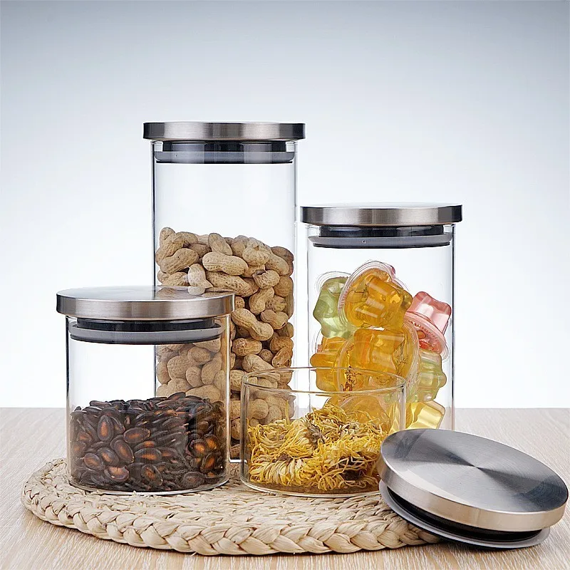 Borosilica Glass Jars With Stainless Steel Lid Home Storage Bottles