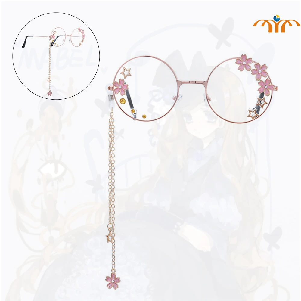 

Giancomics Lolita Glasses Retro Women Round Frame Ladies Gears Chain Decoration Eyewear Punk Gothic Kawaii Cosplay Accessories