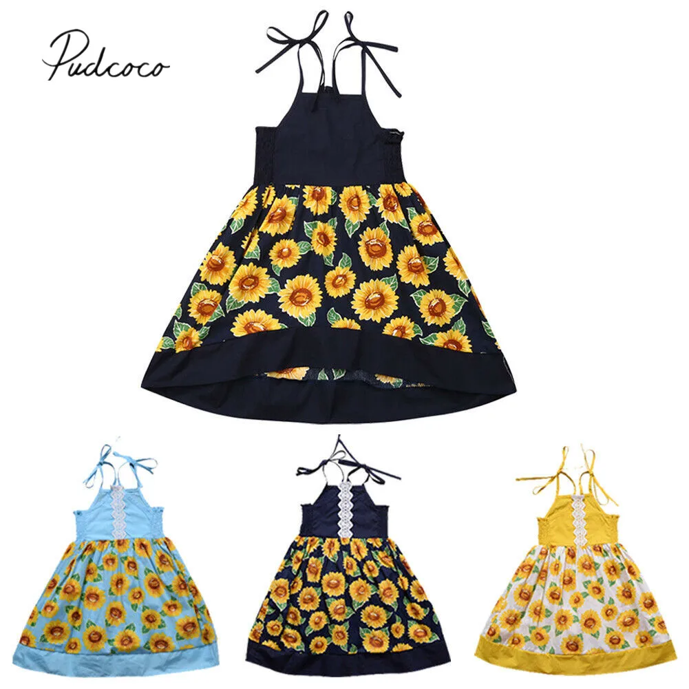 

2019 Children Summer Clothing Toddler Baby Girl Sunflower Dresses Sleeveless Princess Party Pageant Dress Straped Sundress 6M-5T