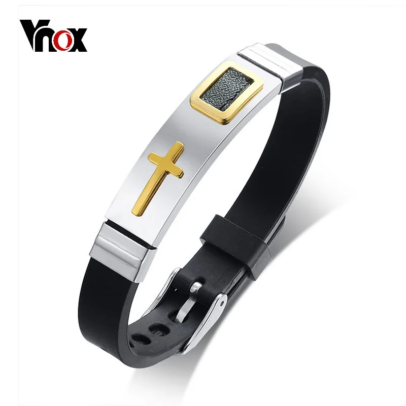 

Vnox Mens Cross Bracelet for Women Men Silicone Adjustable Watch Band Design Stainless Steel Religious Prayer Unisex Jewelry