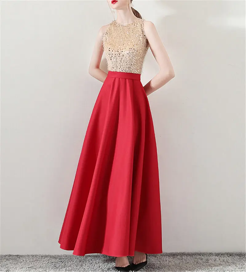 UK Long Elegant Sequin Ball Gown Prom Evening Formal Party Dress
