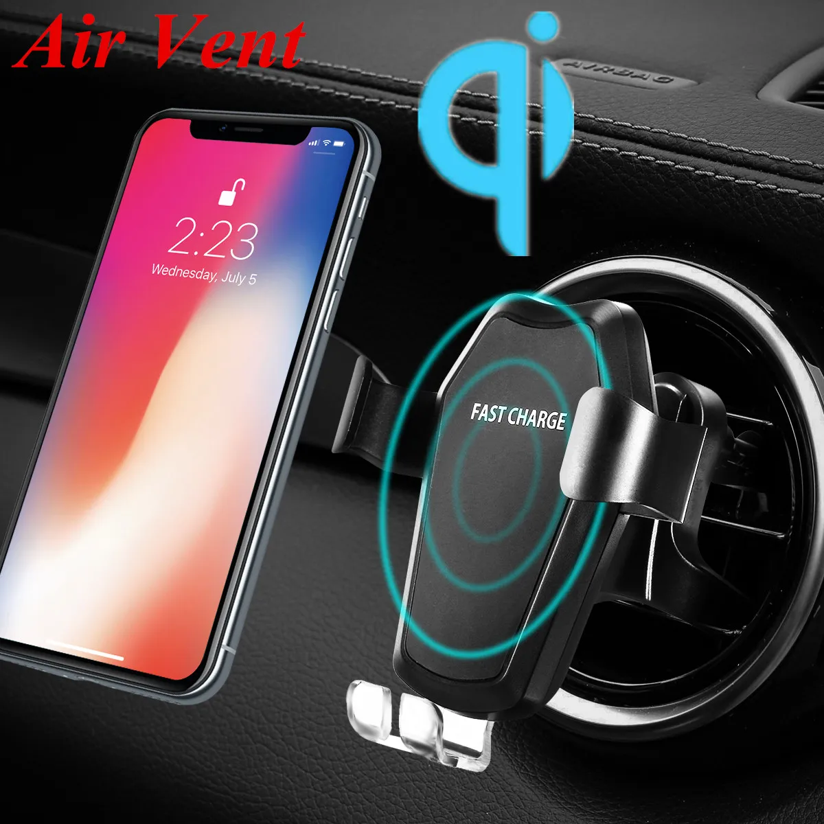 10W Qi Wireless Car Fast Charger Holder Mount Gravity Air