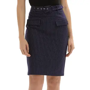 GK женские юбки полосатый узор пояс декорированный Назад разрез длиной до колена бедра-завернутый облегающий тонкий офис бизнес винтажная
