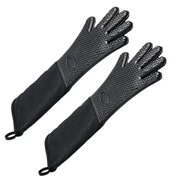 

Extra Long Professional Silicone Oven Mitt Heat Resistant Cooking Glove With Internal Cotton For Kitchen,Bbq,Baking,Grill - B