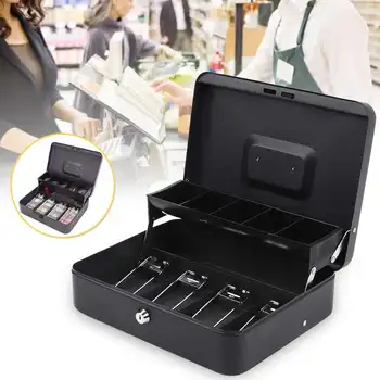 

12 Inch Metal Piggy Bank Key Lock Petty Coin Cash Money Box Pot Lockable Cash Box Deposit Security Cashier Drawer Storage