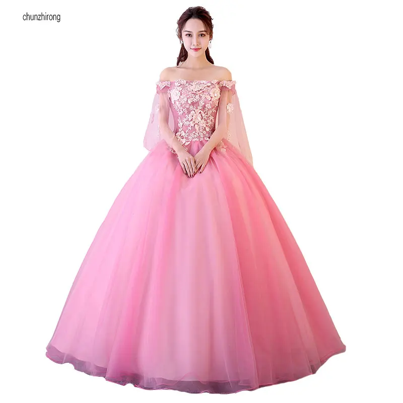 

New Quinceanera Dresses Robe De Soiree Sweet Lace Flower Boat Neck Ball Gown Floor-length Party Gown Custom Formal Dress