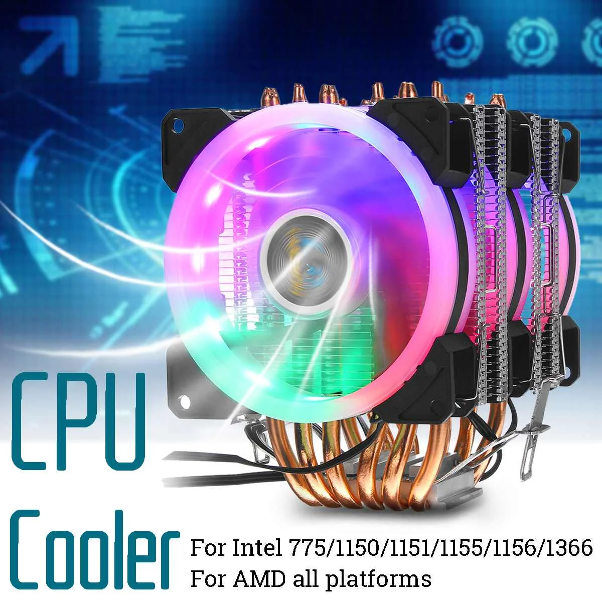 6 Heatpipes مروحة تبريد لوحدة المعالجة الرئيسية مع RGB ثنائي برج المبرد 9 سنتيمتر مروحة تبريد غرفة تبريد ل إنتل 775/1150/ 1151/1155/1156/1366 ل AMD