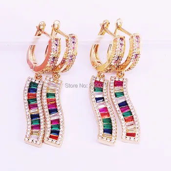 

3Pair 2019 New Style Rainbow Cubic Zirconia Earrings for Women delicate Hanging Dangle Earring trendy cz Jewelry