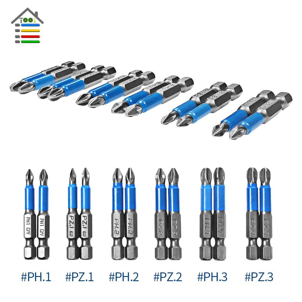 12 шт. Нескользящие биты для отверток Gcr15 PH1 PZ1 PH2 PZ2 PH3 PZ3 длина 50 мм|Отвертка| |