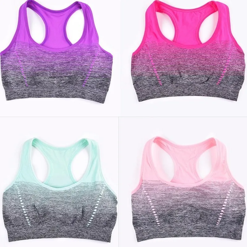

Padded Running Yoga Gym High Stretch Sports Bra Push Up Breathable Top Fitness 2019 Women Seamless Crop Bra Gradient Sport Bra