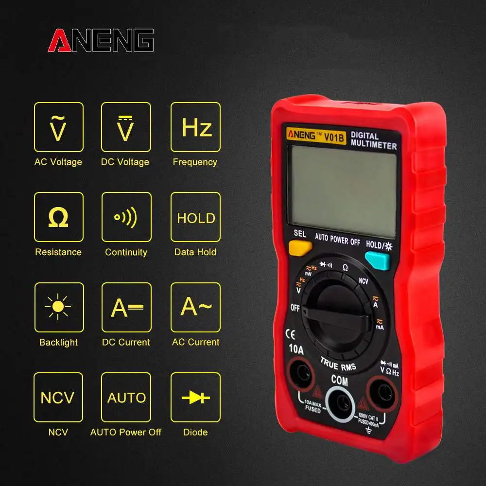 

ANENG V01B True RMS Auto-ranging Digital Multimeter 4000 Counts AC/DC Voltage Current Resistance Resistance Frequency NVC Test