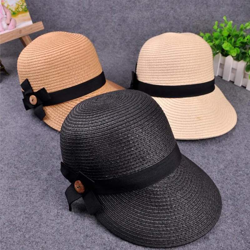 Новые конные шляпы, шляпы от солнца, соломенная шляпа с бантиком для женщин, летняя пляжная шляпа