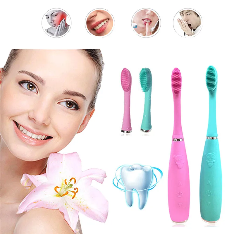 

Electric Smart Waterproof Silicone Ultrasonic Toothbrush Oral Care Rechargeable Adult Tooth Brushes With Replacement Brush Head