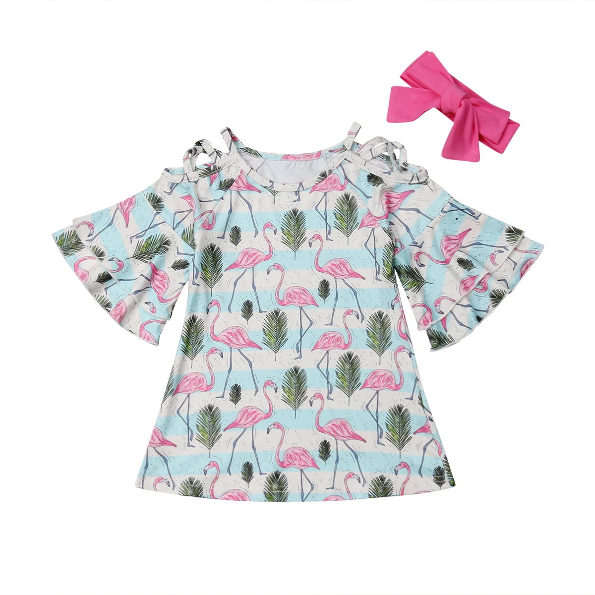 Pretty Toddler Infant Kids Baby Girl Flamingo Dress Princess Party