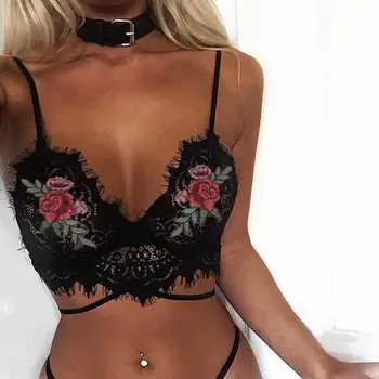 

Sexy Women's Lace Floral Rose Pattern Embroidery Bralette Bralet Bra Bustier Crop Top Unpadded Bras Hot