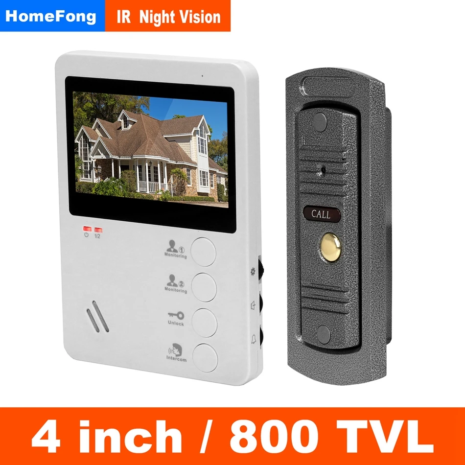 

HomeFong 4" Video Door Phone Doorbell Intercom System HD IR Night Vision Two-way Conversation For Villa interphone Video Filaire
