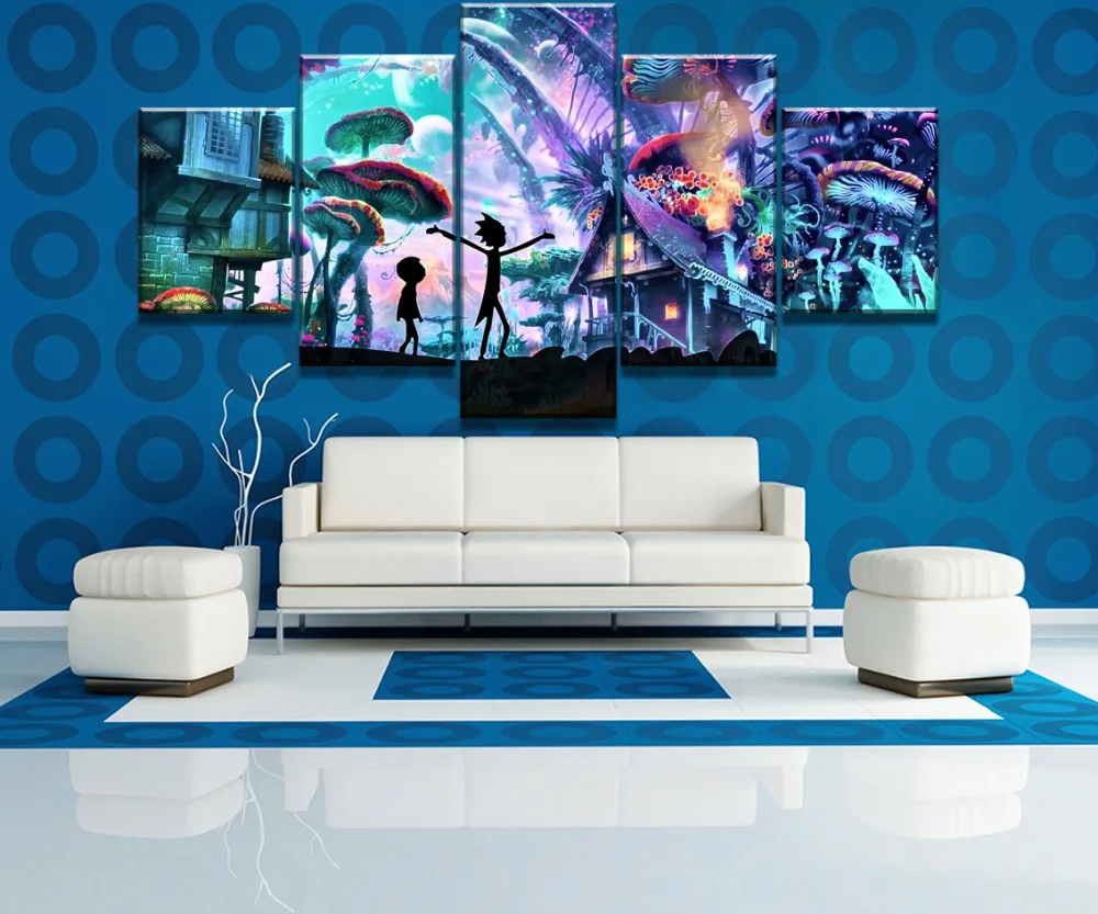 

5 Piece Canvas Painting Rick And Morty Cuadros Landscape Canvas Wall Art Home Decor For Living Room Unique Gift Wall Picture1