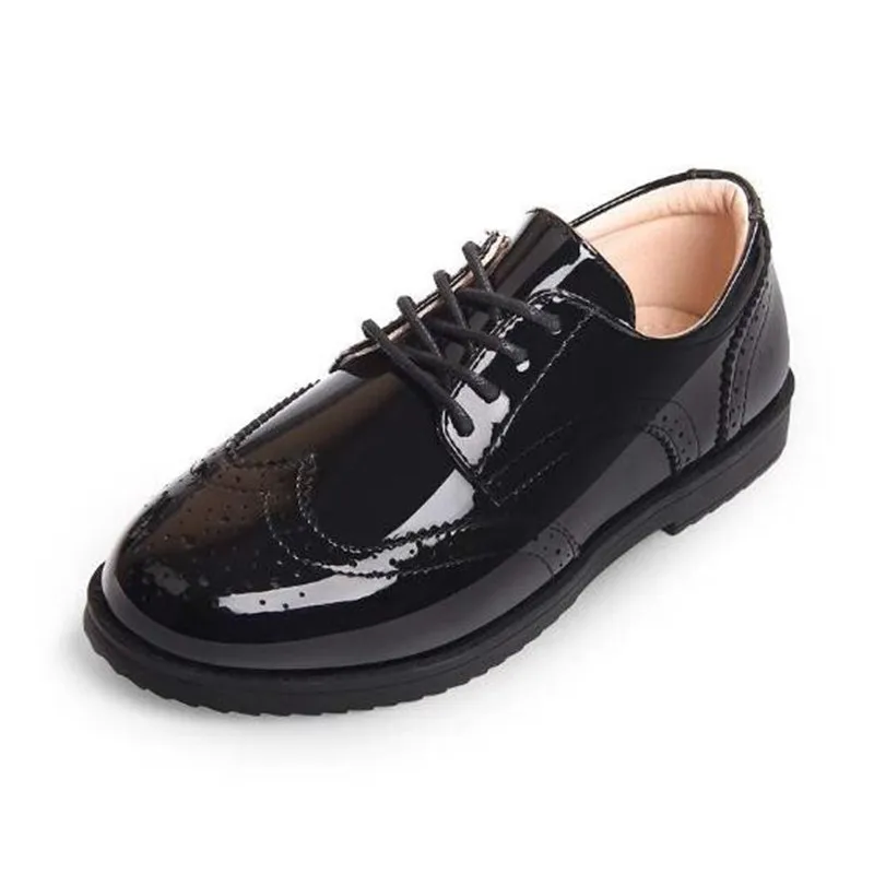 Новая детская кожаная обувь для мальчиков, черное повседневное студенческое платье на шнуровке, Детская школьная обувь в британском стиле