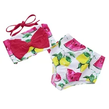 Детская одежда для маленьких девочек с принтом «фрукты» пляжные бикини, купальный костюм купальный Плавание одежда летние Купальник девушка пляж ванный комплект Плавание симпатичный костюм