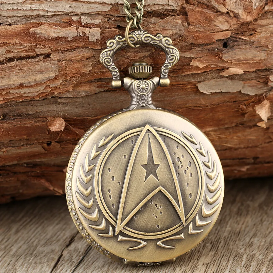 Винтаж Star Trek карманные часы бронза/серебро панк кварцевые часы для мужчин для женщин с Fob цепочки и ожерелья сувенир цепочка подарок для