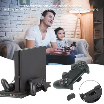 

Vertical Stand Dock Mount For PS4Slim Support Base Holder Station Dual Cooling Fan Controller Charger Station LED Indicator