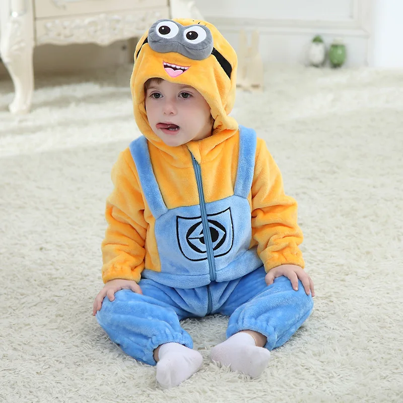 Cartoon Minions Onesie Kids Girls Boys baby Clothes set Romper Warm Soft Animal anime Cosplay Pajama Children Halloween Costumes