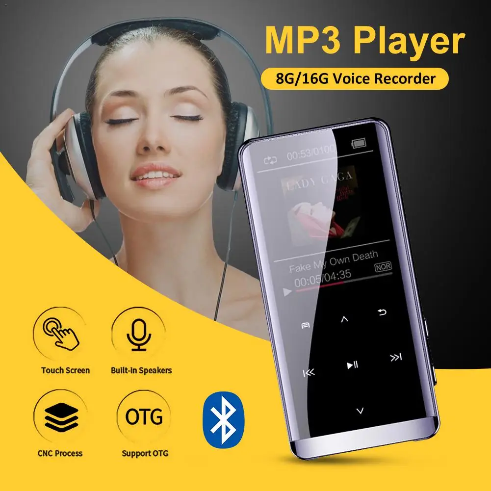 

OTG MP3 Player Voice Recorder Bluetooth 4.2 Touch Screen 1.8inch Mini Portable HIFI 5D Music Player 8GB/16G Ultra Thin MP3 Playe