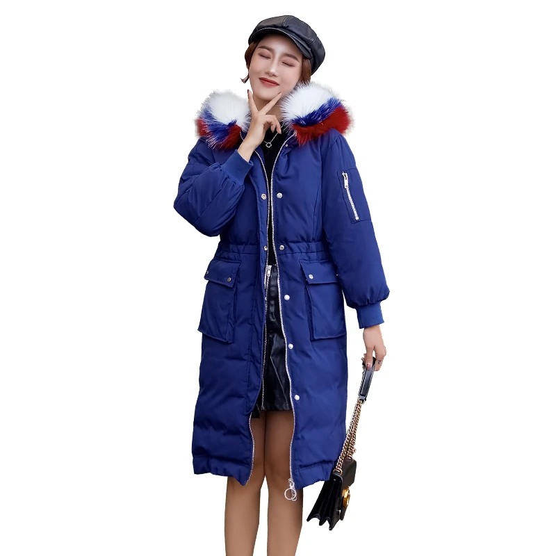 Épais Femmes Chaud D'hiver Long Pour Bleu Tri P677 Hiver De Fourrure Capuchon Parka Survêtement Blue couleur Mode Paedded Manteau Col Femme À Veste t7Ftw