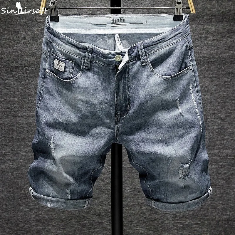

SINAIRSOFT Men's Denim Shorts Cotton Loose Casual Shorts Korean Version Of Slim Korean Summer Fashion Hole Trend Wild