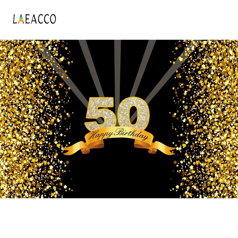 

Laeacco Golden 50th Birthday Part Backdrop Photography Backgrounds Customized Photographic Backdrops For Photo Studio