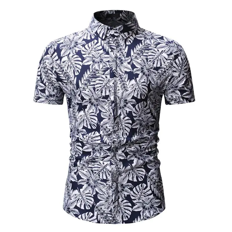 

Summer Dress Men's Shirts Casual Blouse Mens Hawaiian Style Floral Shirt Men Short-sleeved Flower Slim New Camisa masculina