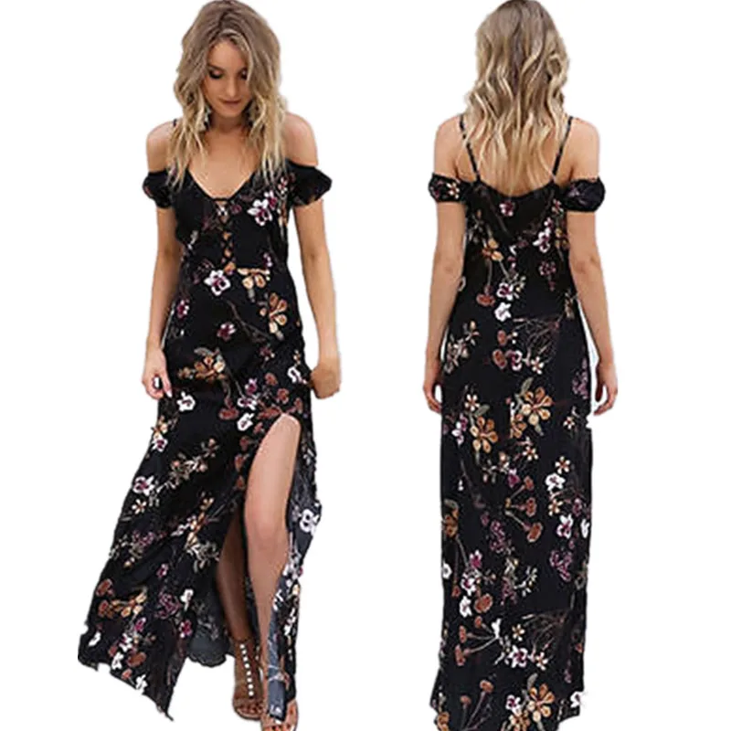 

Fashion Women Formal Long Dress Summer Sexy Off Shoulder Floral Maxi Dresses