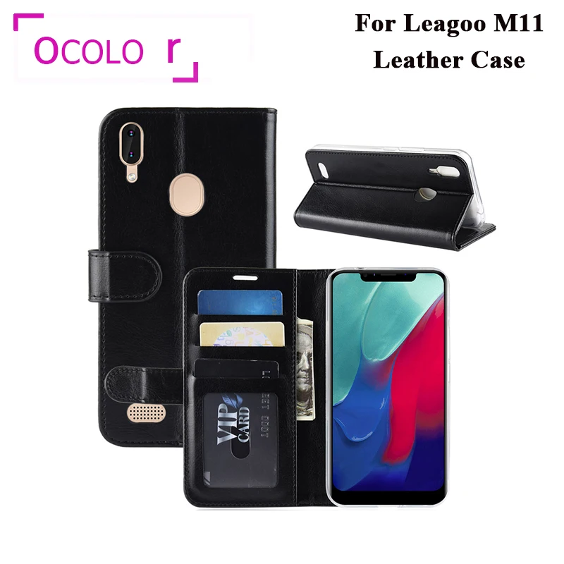 Ocolor для Leagoo M11 кожаный чехол с откидной крышкой наклейкой защитный кармашком карт