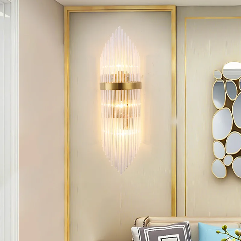 Креативный Золотой роскошный хрустальный настенный светильник для гостиной, прикроватный светильник, светодиодный пост, современный классический светильник для коридора