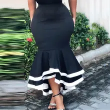 Летние Элегантные винтажные вечерние размера плюс сексуальные женские макси юбки Русалка оборки милые Ретро Высокая талия женские черные модные юбки