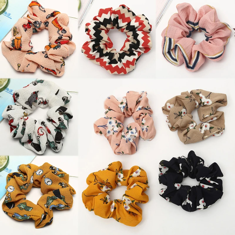 Adjustable Strip Soft Flower Print Ponytail Holder Comfortable 1PC Elastic Hair Rope Women Seaside Unique Party Tie Scrunchie