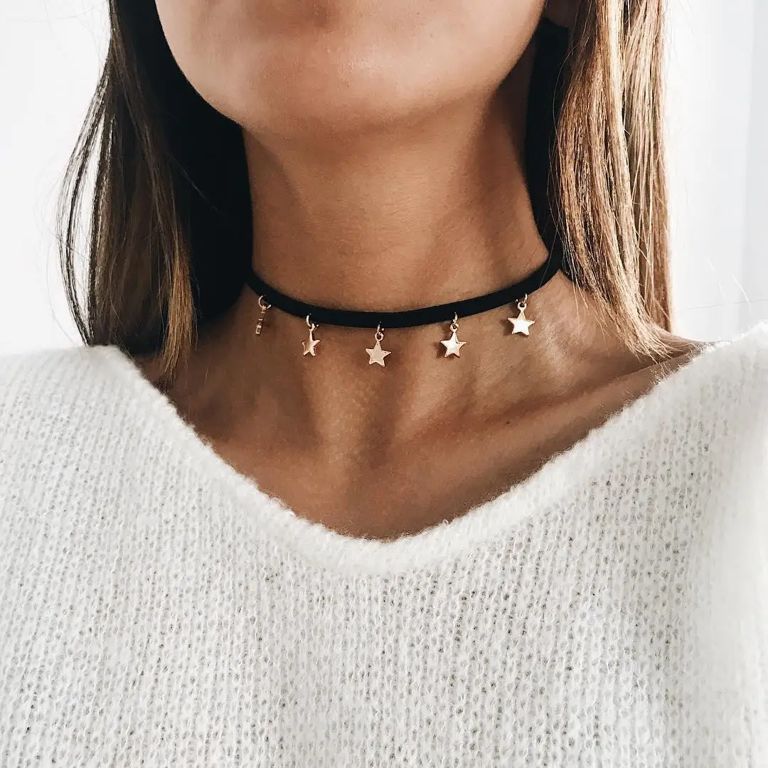 

Black Velvet Choker Necklace for Women 2018 Fashion Jewelry Gold Color Stars Tassel Necklaces Ladies Party Necklace Girls Gift
