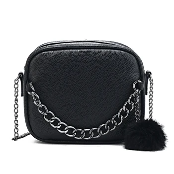 

2019 Pu Shoulder Crossbody Bag Small Designer Chain Women Bag Leather Handbag Messenger Bag Plush Ball Toy Bolsa Torebki Damskie