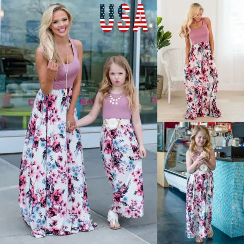

Mommy and Me Family Matching Floral Dress Mother Daughter Sundress for Kid Women