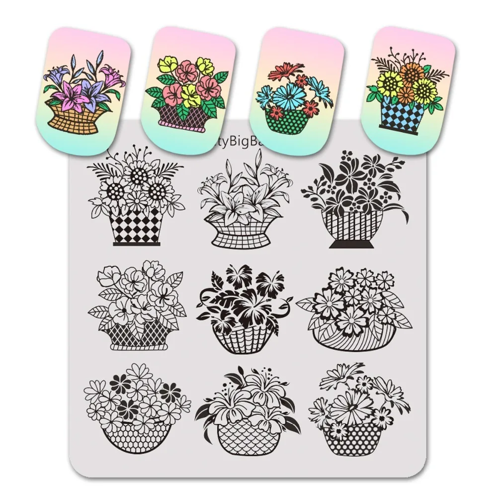 

BeautyBigBang 6*6cm Stamping for nails Flower basket Vine Leaves Floral Image Nail Art Stamp Stencils Template BBB023